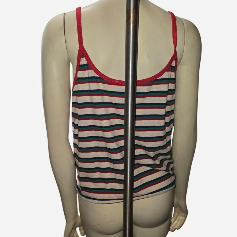 MTV‎ Logo Striped Tank Top Womens Size Large Rainbow Graphic Tie Front Camisole